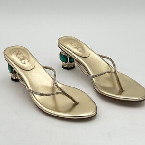 A NUYG Gold Crystal Heels Flip Flops Open Toe Sandals Daily Wearing Slipper
